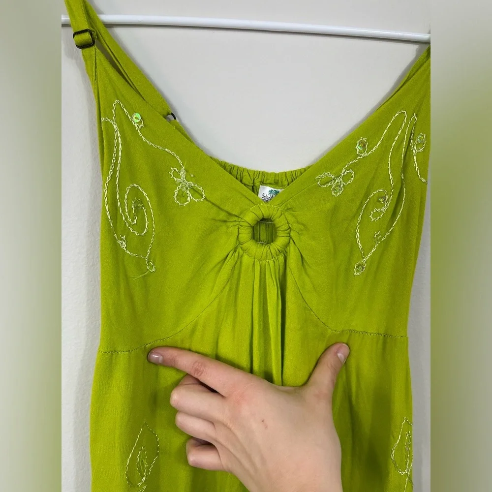 Iland Planet Miami Beach Elegant Green Embroidered Dress Straps Beach Size S/M? - Picture 8 of 16